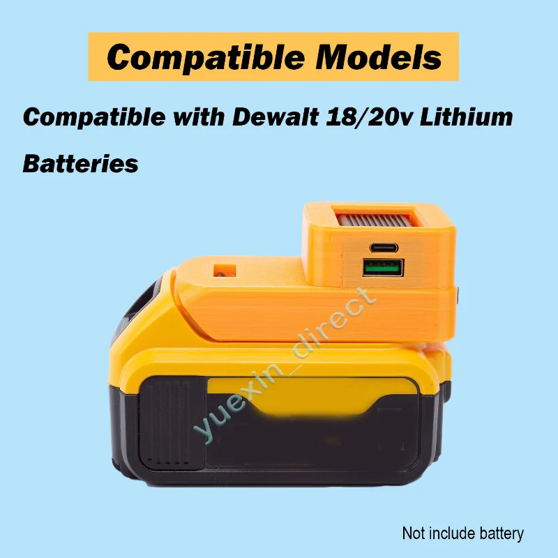 Imagem -02 - Conversor para Carregador de Bateria Li-ion Adaptador para Dewalt Tipo-c pd Usb Fonte de Alimentação 65w 18w Bateria Não Incluída