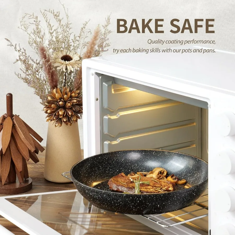 Nonstick Ceramic Cookware Set 21PCS with Detachable Handle Pans and Pots Set RV Kitchen Set Cookware Set Pan Pots with Removabl