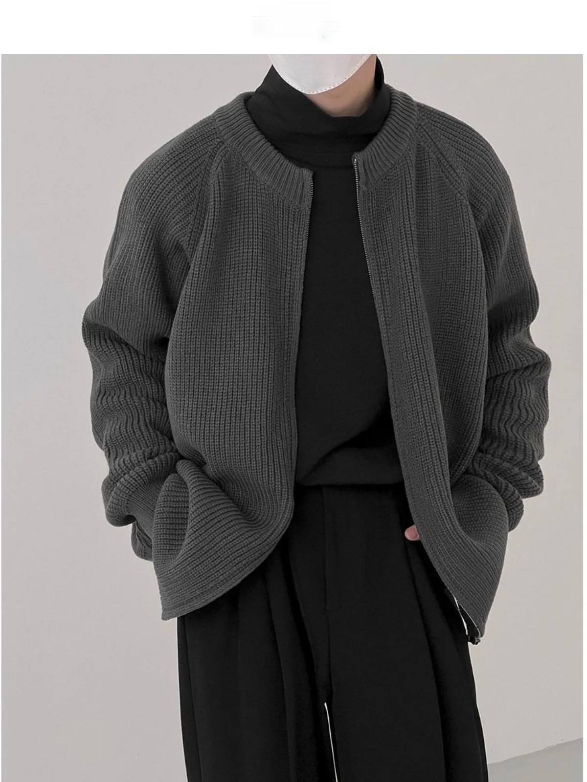 

Японский мужской свитер на молнии с круглым вырезом, повседневный, свободный, весенне-осенний, новый, простой, модный, однотонный, универсальный