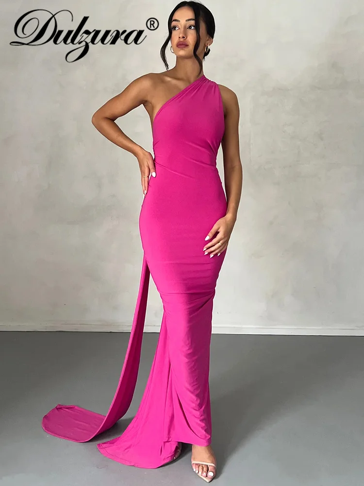 Dulzura Neon Y2K Clothes One Shoulder Sleeveless Backless Ruched Bodycon Maxi Dresses For Women Club Birthday Party Evening Prom