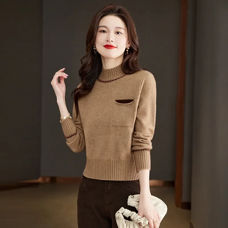 

Модный короткий свитер с высокой талией, женская полуводолазка, нижняя рубашка, осень и зима 2025, новые топы