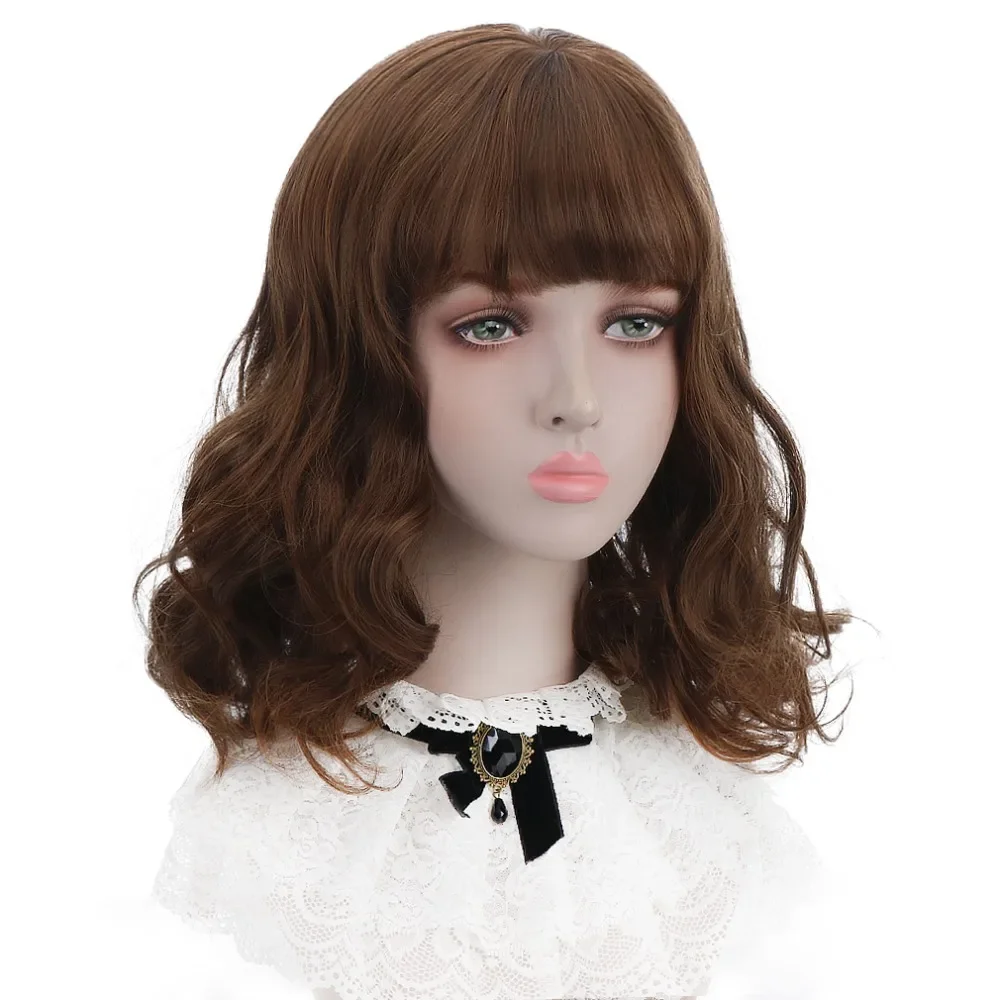 AICKER-Perruque Bob synthétique courte ondulée avec frange émoussée pour femme, cheveux blonds et bruns, Cosplay Lolita, vidéo Dun, 14 po