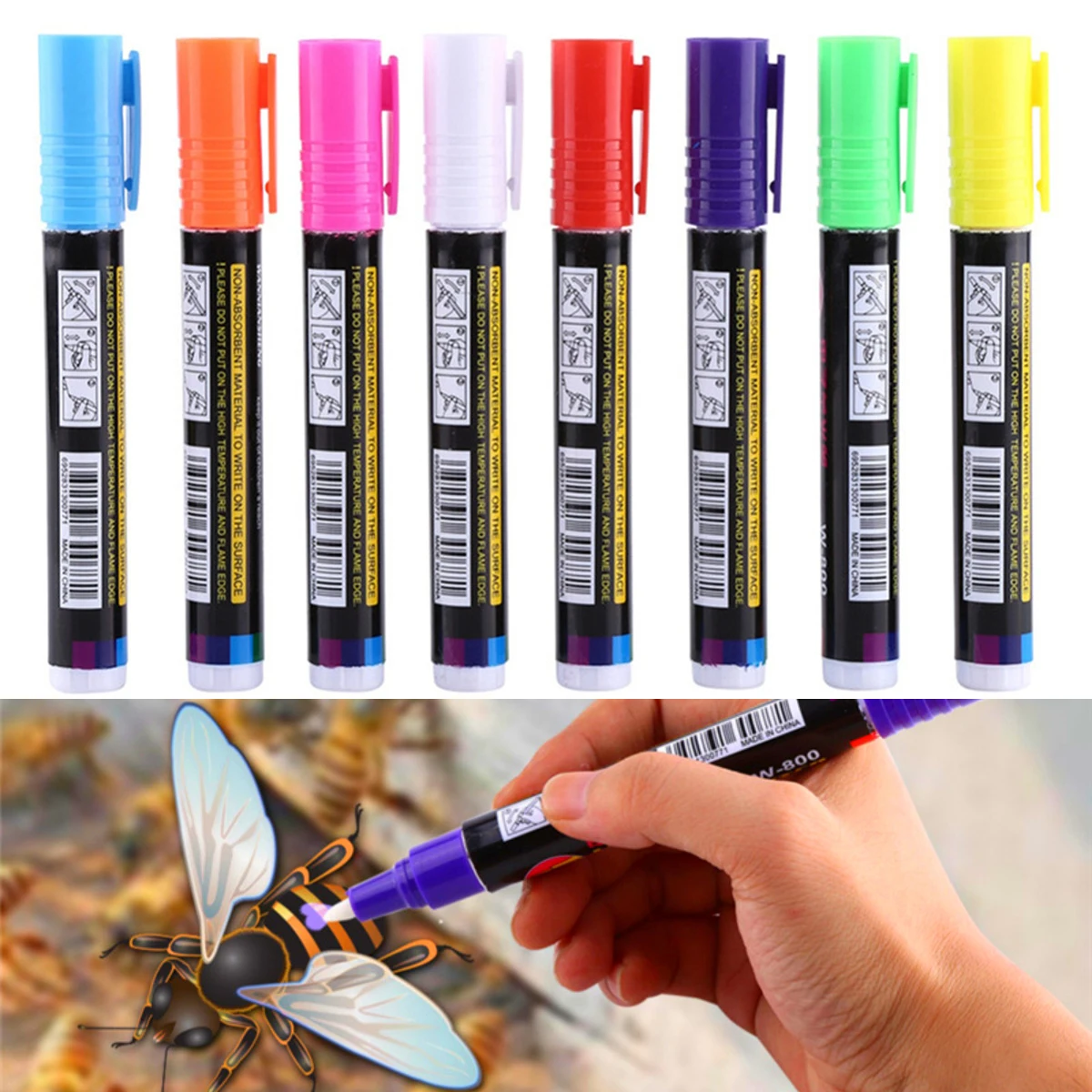 1Pc Multi-color Queen Bee Marker Pen 13.5cm Waterproof Highlighter Marks Pen Smooth Writing Precision Nib Design Beekeeping Tool