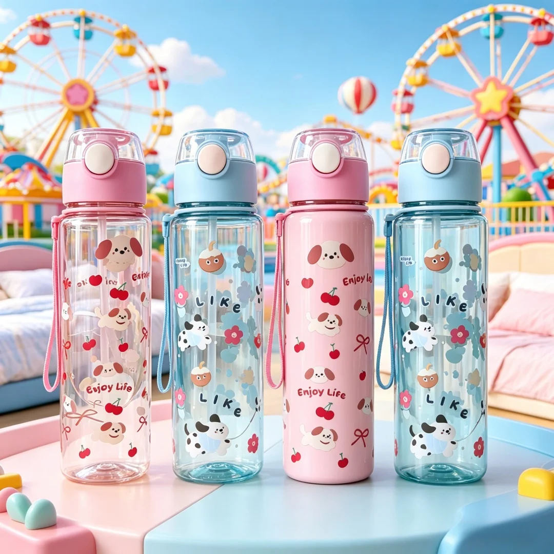 Cute Full Print Puppy Pattern Water Bottle, Durable & Reusable,Trendy Lovely Design, Fade Resistant, Lightweight Original Travel