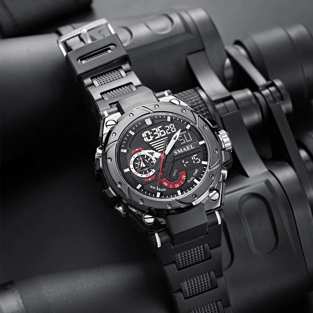 Orologio al quarzo per uomo SMAEL orologi da polso orologio rosso braccialetto 50M sveglia impermeabile analogico digitale 8060 orologi sportivi