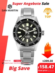 Reloj de buceo San Martin 62mas 39mm clásico NH35 hombres relojes mecánicos automáticos zafiro impermeable 200m SLN C3 luminoso SN0007