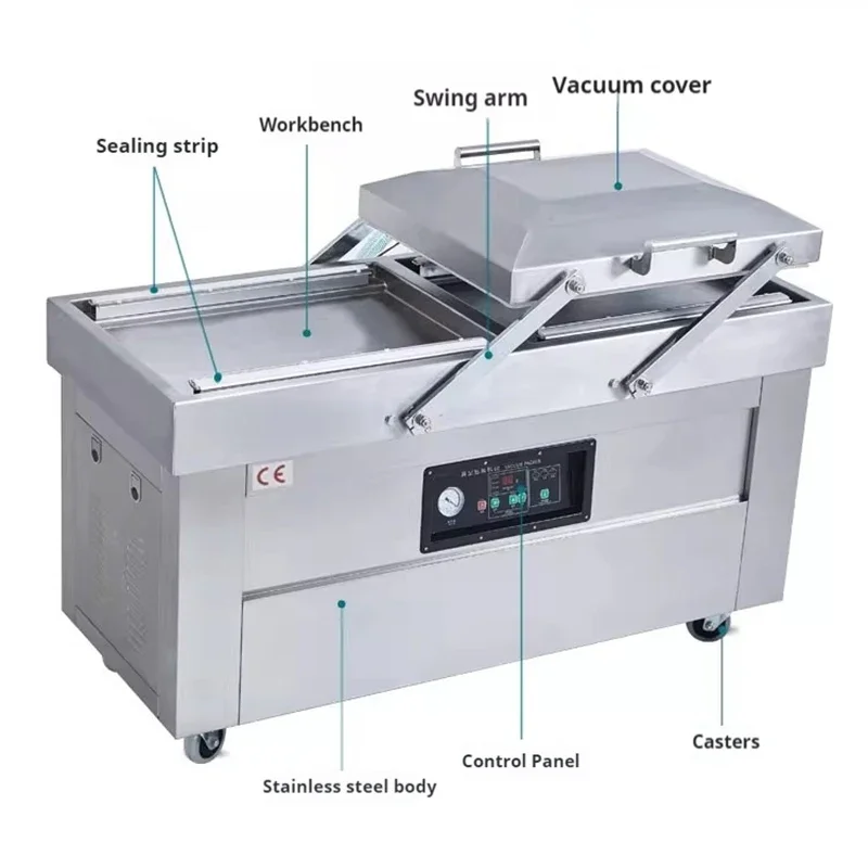 Confezionatrice per alimenti sottovuoto a doppia camera Confezionatrice e sigillatura per sottovuoto completamente automatica su larga scala commerciale