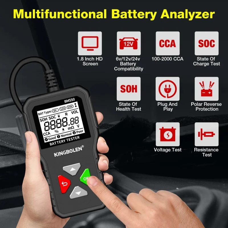 BM550 Auto Motorcycle Battery Detecting Device 6V12V24VMultifunctional Intelligent Digital Display Battery Tester