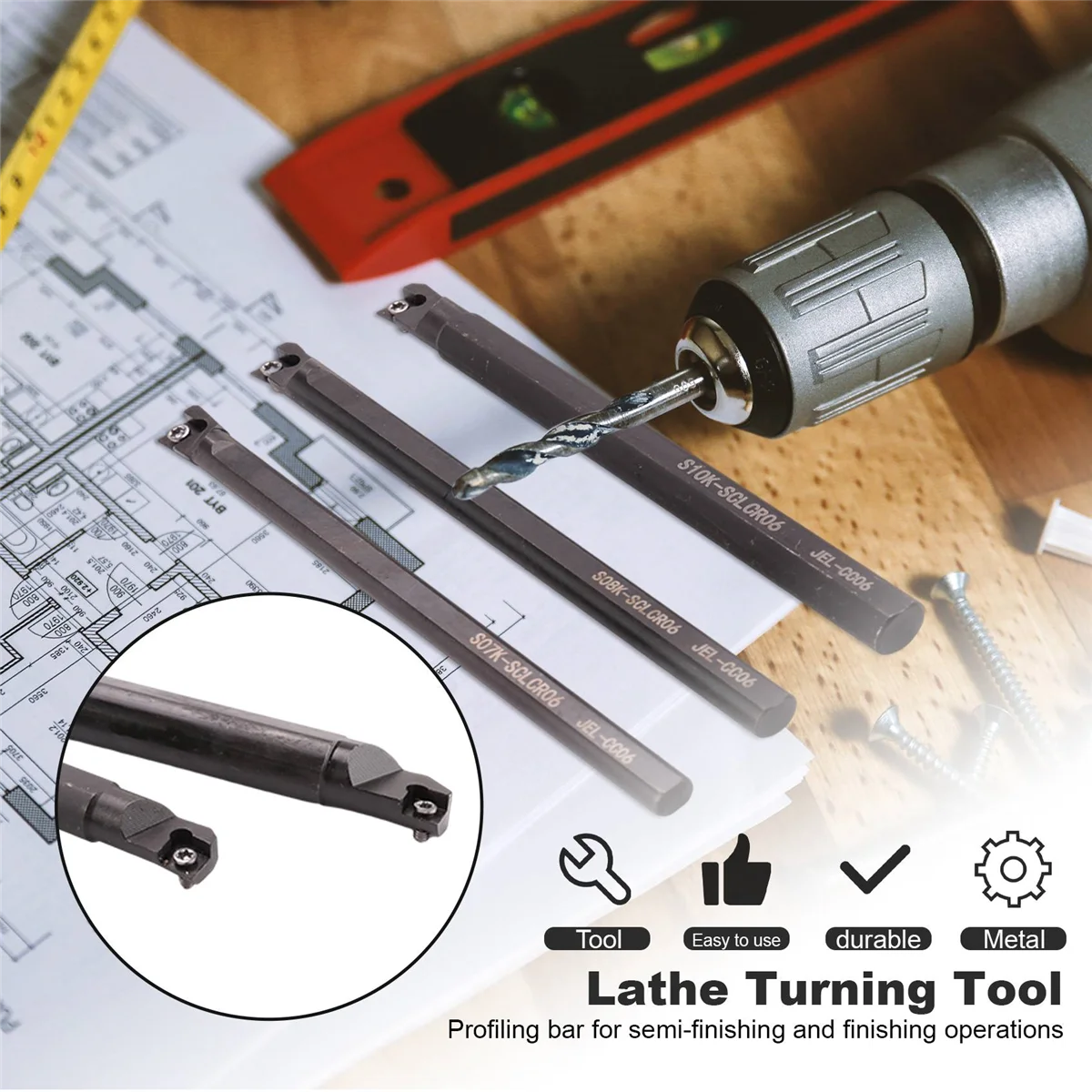 ABIY-4 Set Of 7/8/10/12Mm Sclcr Lathe Boring Bar Tool Holder+10Pcs Ccmt 0602 Inserts