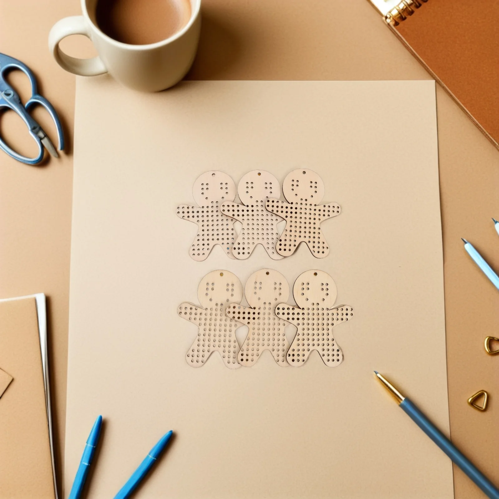 

12Pcs DIY Wooden Cross Stitch Ornaments Natural Gingerbread Men Shape Blank Wood Tags for Embroidery Crafts Wood Ornaments