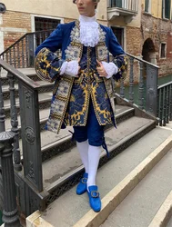 18th Century Rococo Baroque Period Gorgeous Men's Embroidery Suit Costume Rococo Victorian King Prince Luxury Blue Ball Gown