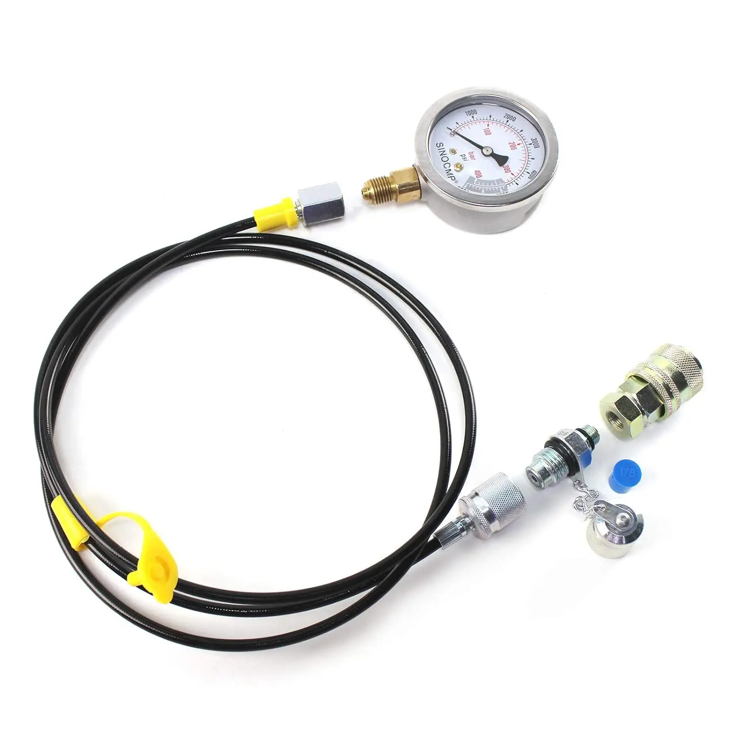 Hydraulic Pressure Test Coupling Kit 40MPA 6000PSI Pressure Gauge with 1 Gauge 1 Test Hose and 2 Couplings for Excavator Parts
