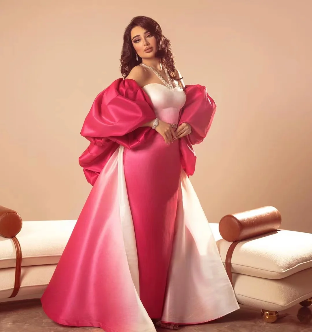 دبي ملابس نسائية بفتحة جانبية فساتين لحضور الحفلات الموسيقية مطرز برقبة رسن المملكة العربية السعودية فساتين المشاهير بأكمام منتفخة فستان سهرة رسمي #3