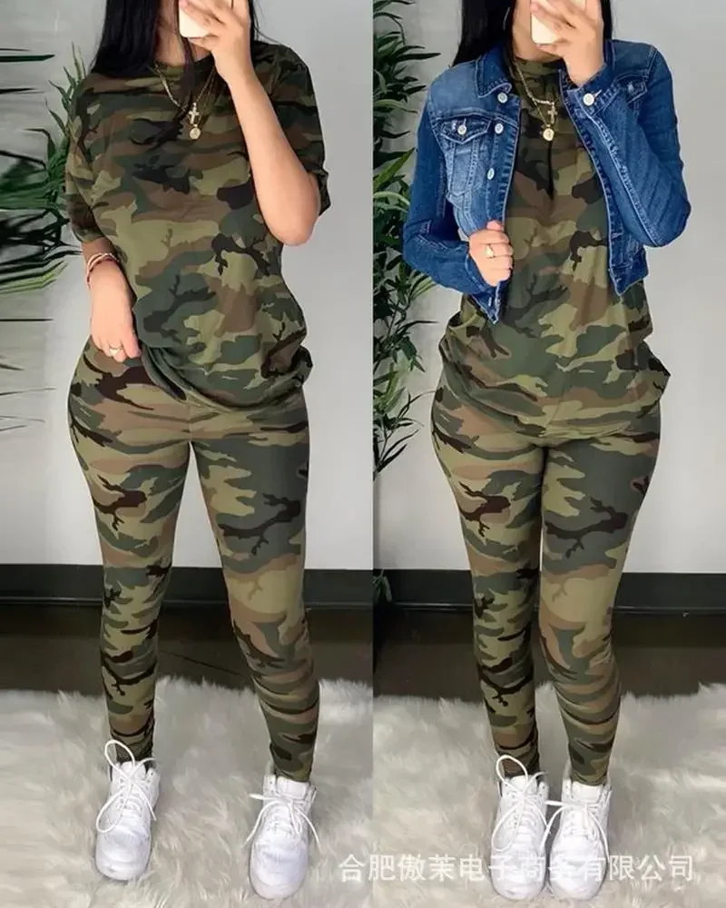 Camouflage Print Pant Sets Tracksuit  Two Piece Sets Womens Outifits Sport Spring Summer Autumn Matching Sets Long Leggings