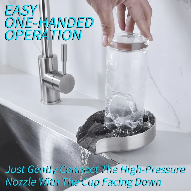 304 Stainless Steel Cup Rinser Cup Washer Commercial Rotary Press Sink Cup Flusher for Kitchen Bar Coffee Milk Tea Shop