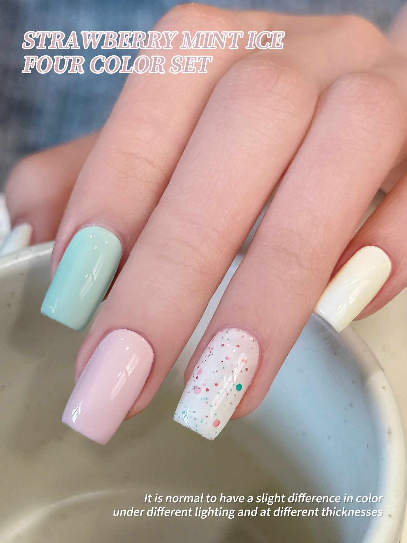 4 ชิ้น 4 สี --- สตรอเบอร์รี่ Mint Ice เล็บชุดเล็บเจลเลื่อมเล็บครีมกาว Glossy Gloss Salon เล็บ