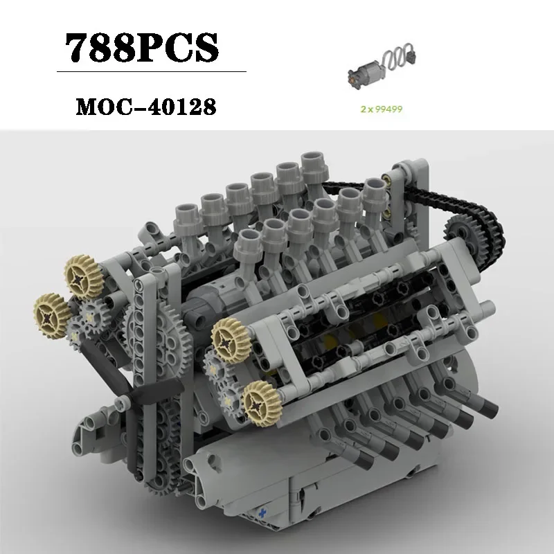 

Building Block MOC-40128 V12 Engine with Transmission Assembly Block Model 788PCS Puzzle Education Birthday Toy Children's Gift