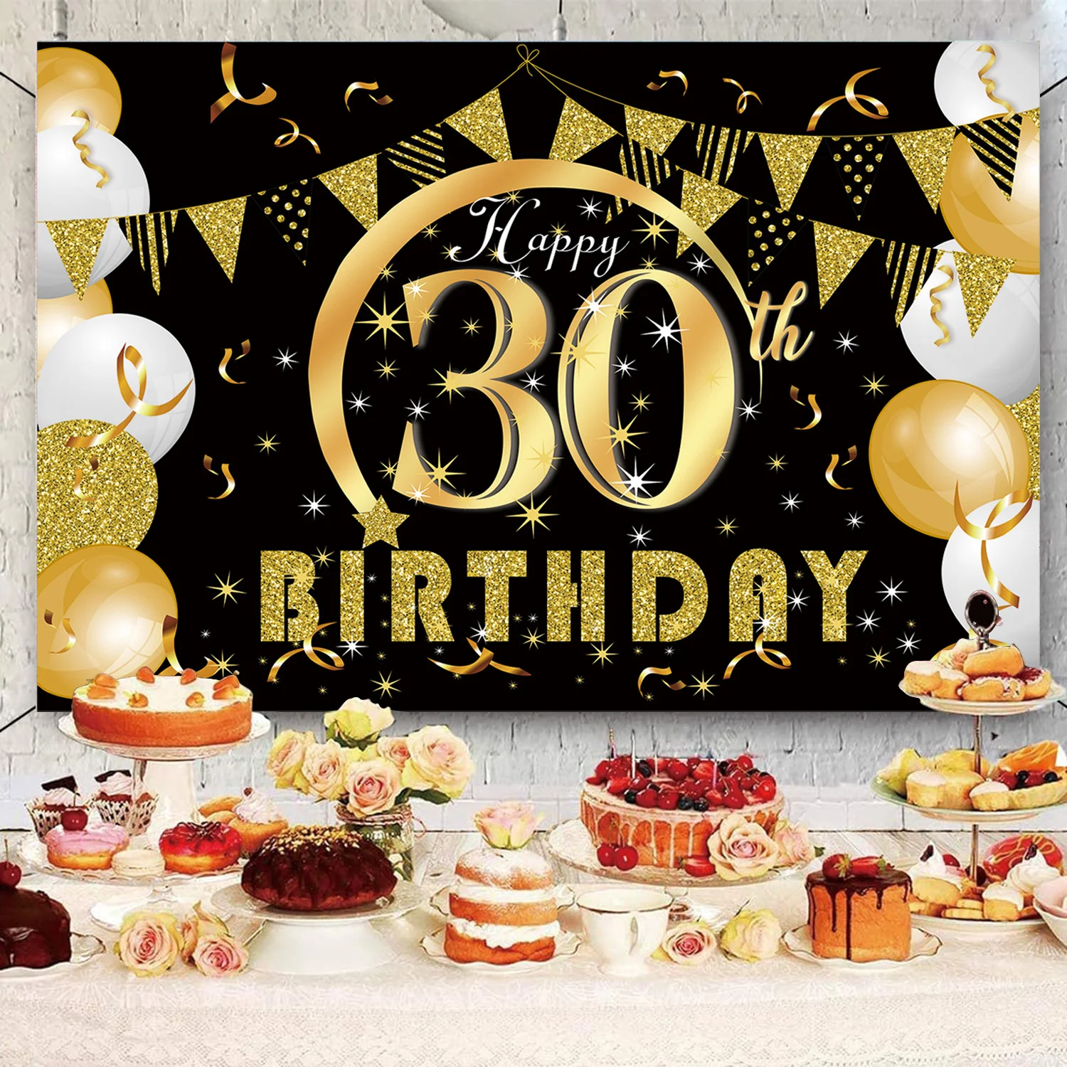 Happy Birthday 30th 40th 50th 60th Background Birthday  Adults Black Gold Balloons 30 40 50 60 Anniversary Birthday Party Decor