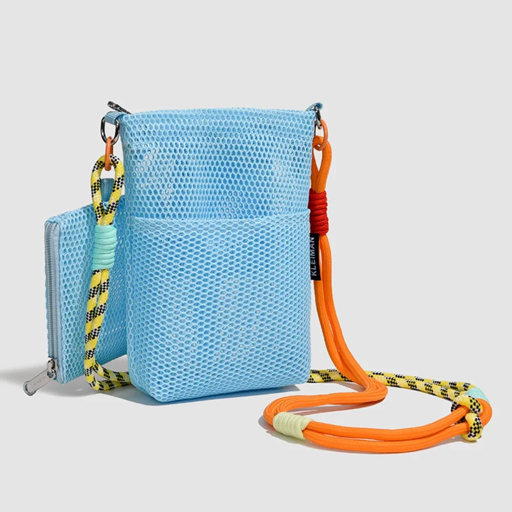 

Cute Korean Style Nylon Mesh Bag Double-layer Purse Nylon Crossbody Bag Solid Color Wallet Bags Shoulder Bag Travel