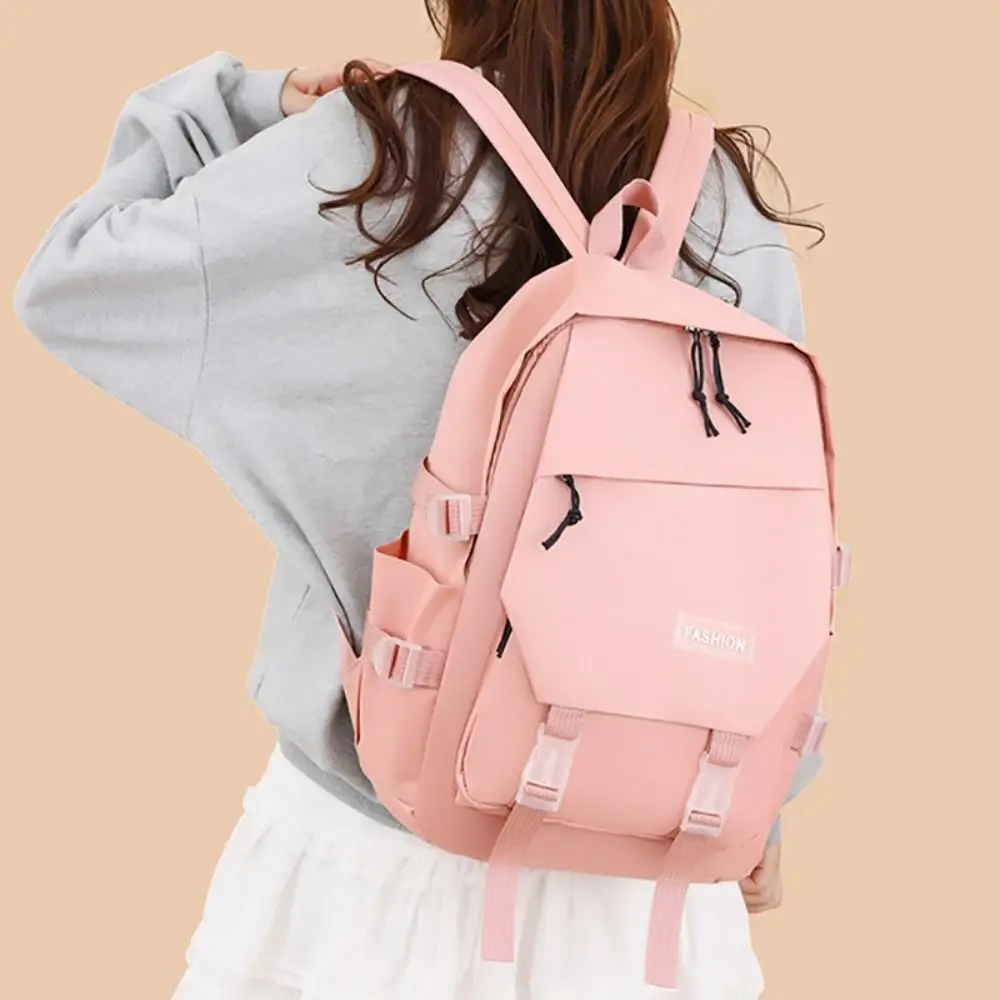 حقيبة مدرسية بسيطة من النايلون بلون سادة لتخفيف العبء على الظهر بسعة كبيرة وحقائب كتب مقاومة للماء للمكتب المدرسي #3