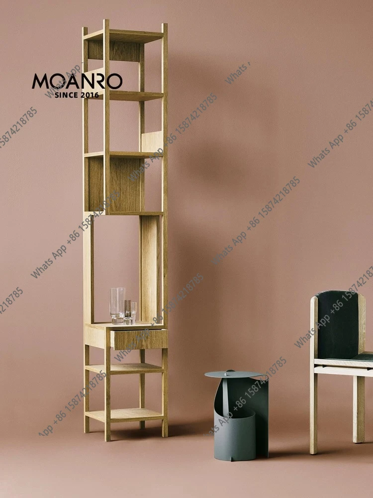 French Bookshelf Shelf Floor-to-ceiling solid wood display case Corner display stand Wabi **** Magazine Study Flower Designer