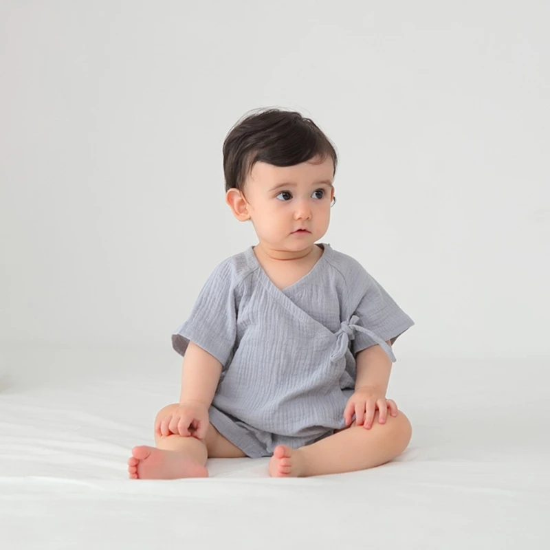 2024 New Infant Jumpsuit Baby One-piece Romper 0-12M Newborn Cotton Yarn Breathable Pajamas Summer Clothing Solid Color Outfit