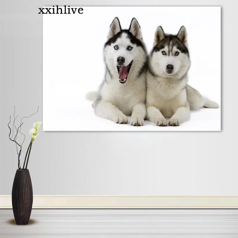 Custom Siberian Husky Dog Silk Cloth Canvas Poster Home Decoration Wall Art Fabric Poster Print 27x40cm,30x45cm,40x60cm