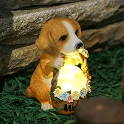 Solar Puppy Statue Light Cute Dog Garden Lamp Waterproof Puppy Garden Sculpture Creative for Home Patio Yard Lawn