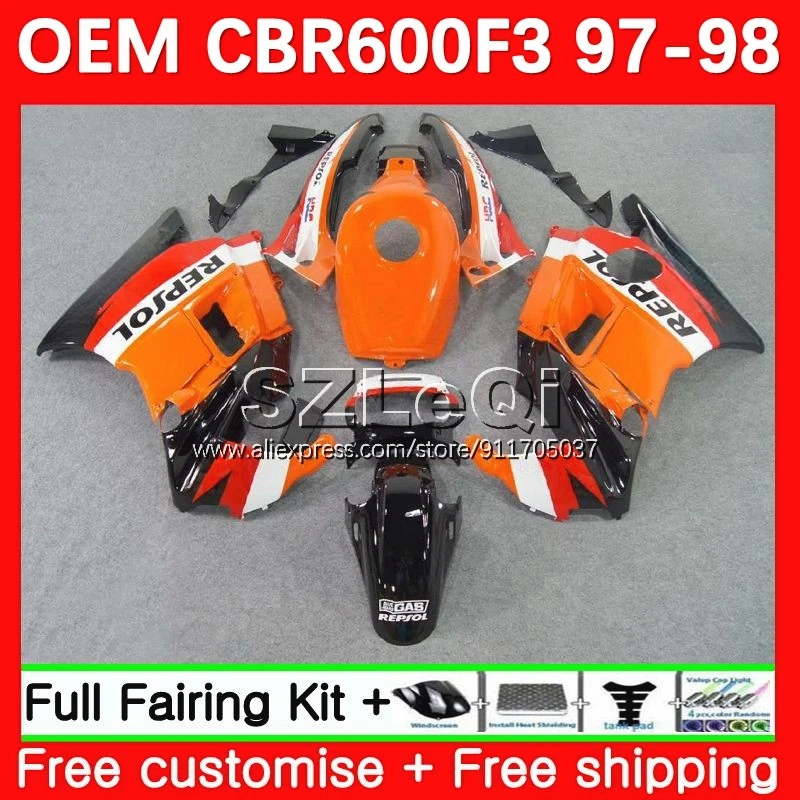 Injection Body +Decal For HONDA CBR Black orange 600F3 600 CBR600F3 95 96 35No.56 CBR600FS CBR600 F3 FS CC 1995 1996 OEM Fairing