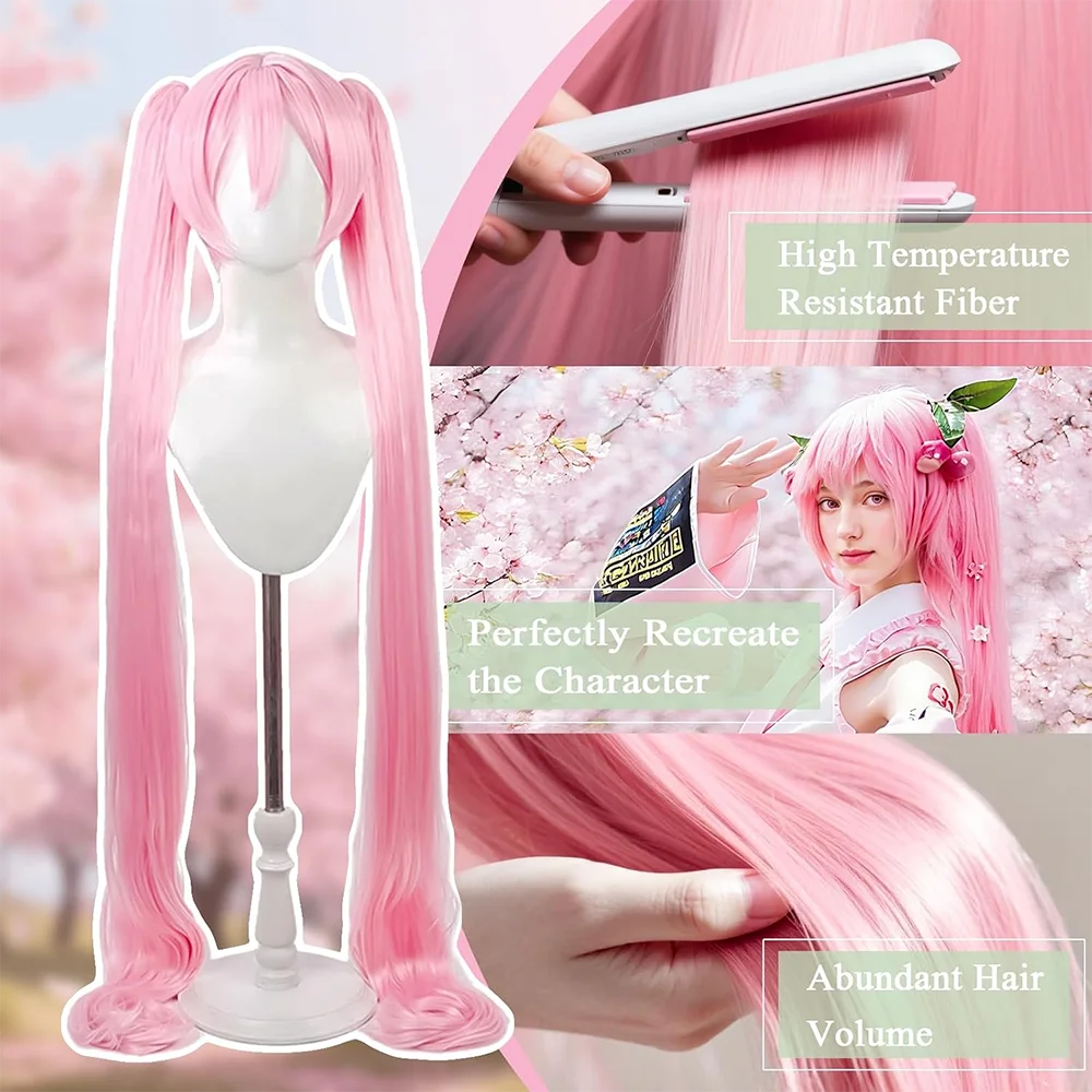 Peluca de pelo sintético de Cosplay de Anime Miku de alta calidad, cola de caballo doble desmontable de 46 pulgadas, peluca para fiesta de Carnaval y Halloween, resistente al calor