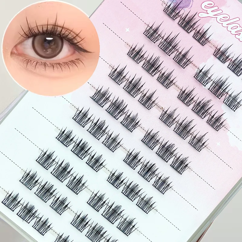 Ciglia finte senza colla per ragazza vibrante, fai da te a grappolo singolo, volume quotidiano trasparente naturale, ciglia di simulazione per principianti