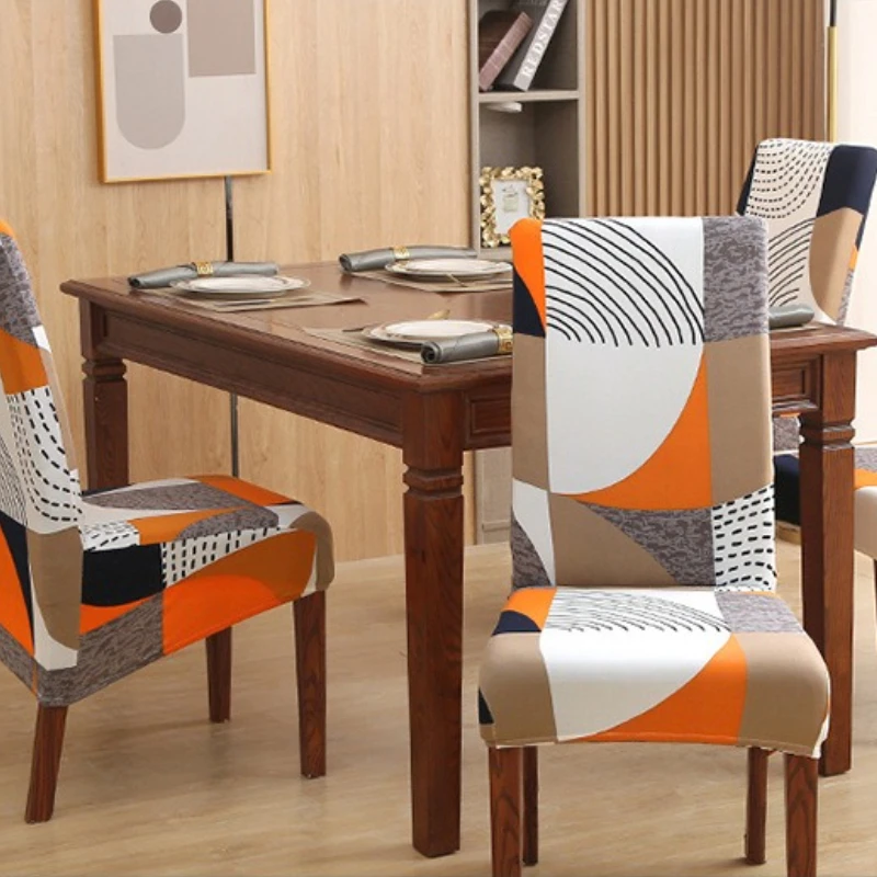 Oversized Chair Cover Printed Geometric Pattern Slanted Skirt Dustproof Non-Slip Elastic Chair Cover Snug-Fit Home Chair Cover