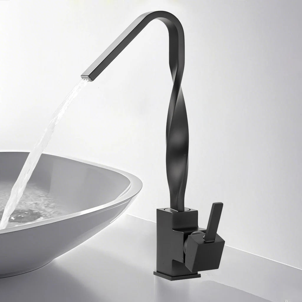 

Black Bathroom Basin Kitchen Faucet Hot Cold Wash Mixer Crane Tap 360 Rotation Sink Faucets Single Handle