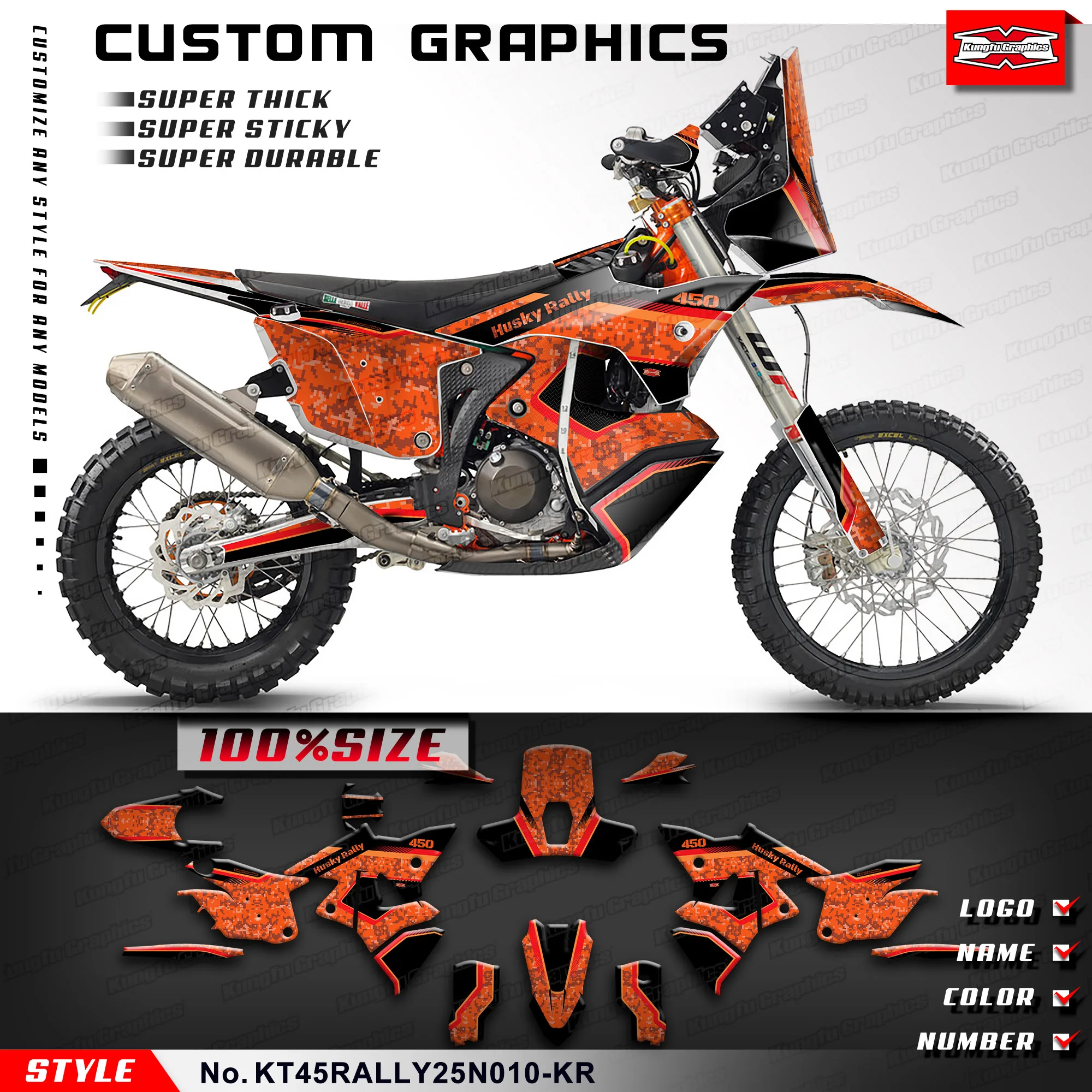 

Наклейки KUNGFU GRAPHICS Racing, наклейки на мотоцикл для KTM и Husqvarna 450 RALLY 2025 года, украшения, KT45RALLY25N010-KR