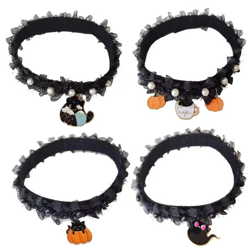 Halloween Party Pet Collar Pumpkin Pearl Cat Black Dog Accessories Funny Accessories Kitten Accessories Cat Harness Collar