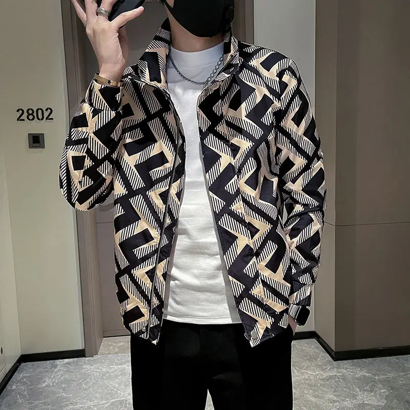 Spring Autumn New Fashion Stand Collar Long Sleeve Printing Men's Clothing Jackets Casual Loose Korean Temperament Trend Tops