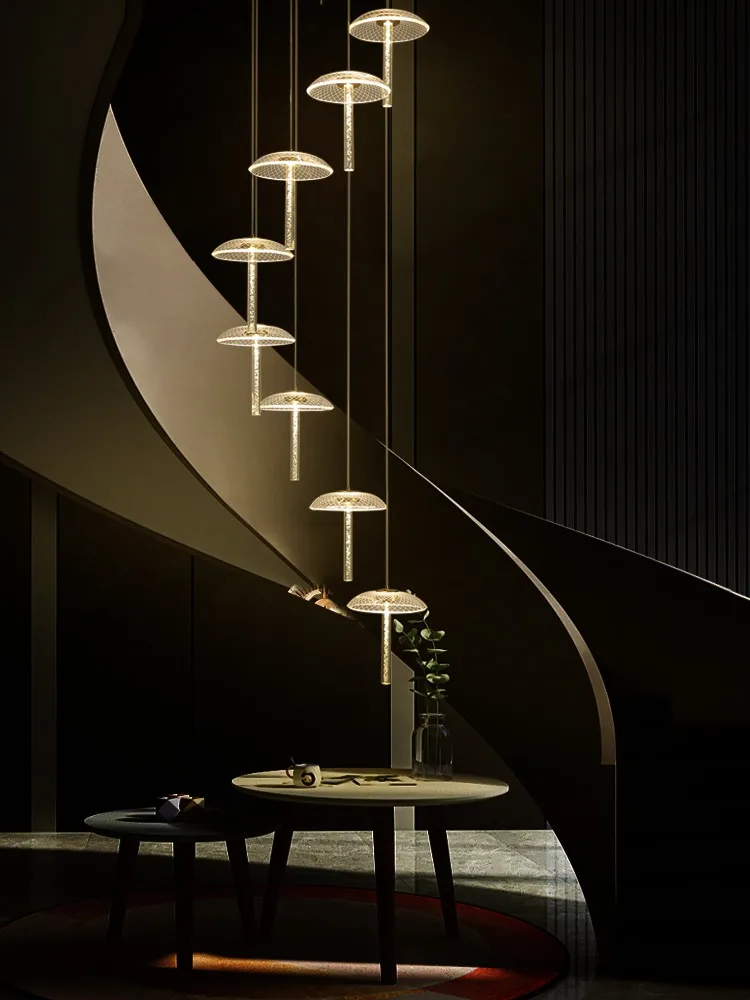 

Staircase long pendant lamp, duplex villa apartment, mushroom lamp, light luxury, personalized artistic lighting fixture