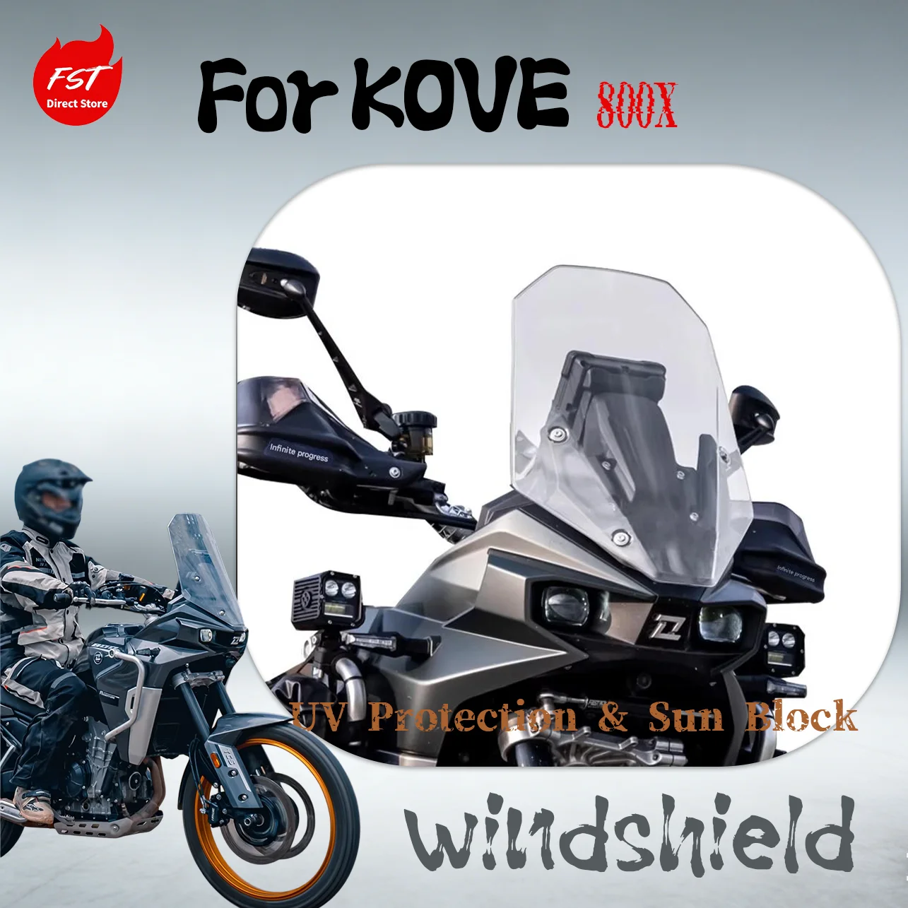 Premium Heightened Windshield for KOVE 800X, Chest Guard & Rain Shield, Stable & Durable Modified Kit
