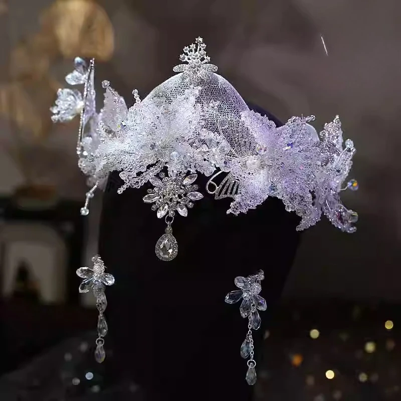 

Роскошное свадебное платье ручной работы с кристаллами и цветком невесты, корона на лбу, элитное свадебное платье, диск для волос и студии макияжа, головные уборы для фото