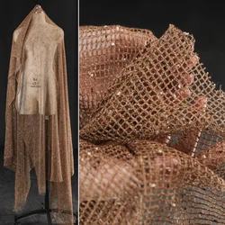 Brown Caramel Texture Particle Mesh Fabric Reconstructed Fish Mesh See Through Yarn Dress Clothing Designer Fabric