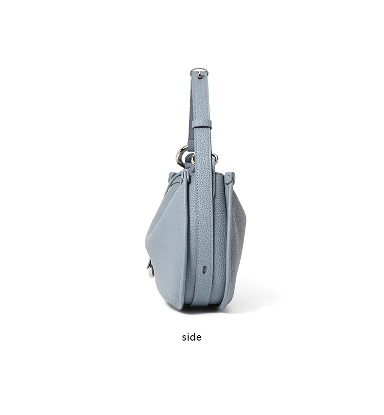 Neue hochwertige Leder-Halbmondtasche für Damen mit diagonalen Klettverschlüssen aus Rindsleder, Handtasche mit Schulterriemen und Achseltaschenfunktion. – Detail 10