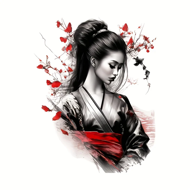 Holographic Sakura Female Samurai UV Resistant Vinyl Sticker Self Adhesive Decal for Car Mirror Windshield Fridge