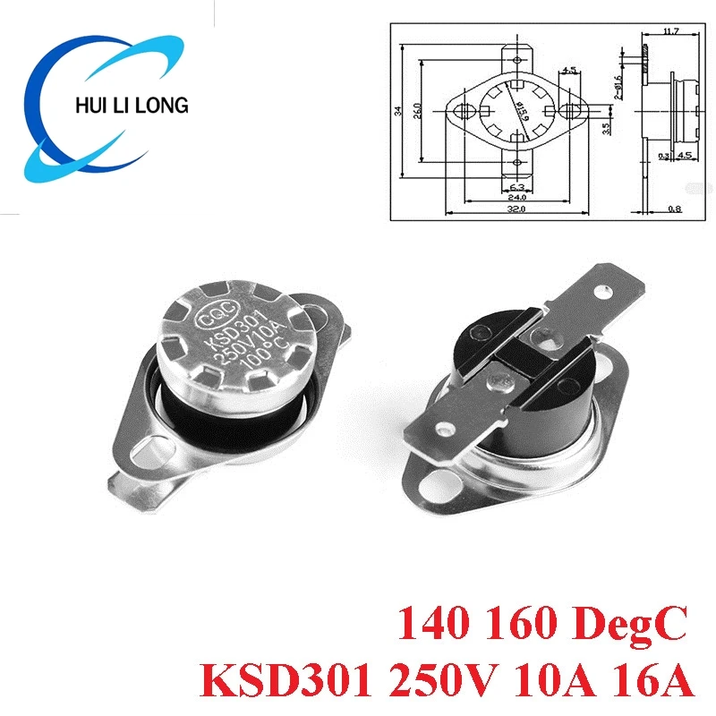 5pc KSD301 250V 10A 16A Normally Open/Normally Close Thermostat Temperature Thermal Control Switch Sensor 140 160 DegC