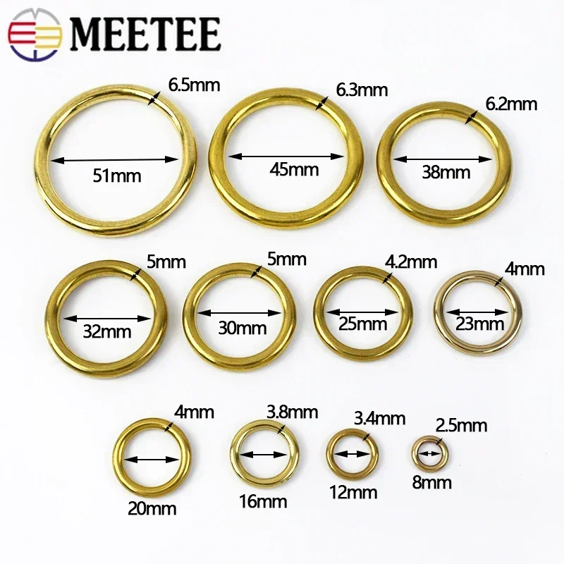 Meetee 5/10 Pz 8-51mm Ottone Puro O Ring Fibbia Portachiavi Borsa di Rame Cinghia di Collegamento Cerchio Anelli Fibbie Portachiavi FAI DA TE