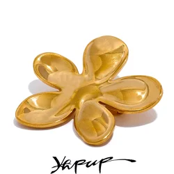 Yhpup Wholesale Stainless Steel Flower Metal Brooches Gold Silver Color Waterproof Real Gold Plated Fashion Jewelry for Women
