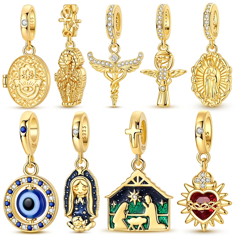 Gold Plating Religious Elements Dangle Charm Beads Fits 3mm Bracelets Necklace For Women Pendant Luxury DIY Fine Jewelry Making