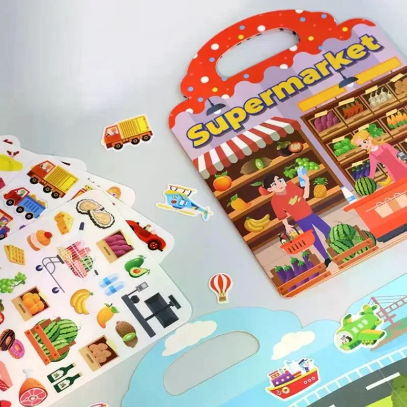 1 Set Children's Educational Learning Toys Sticker Book For Kids Vehicles Truck Multi-Theme Bubble Sticker Jelly Stickers