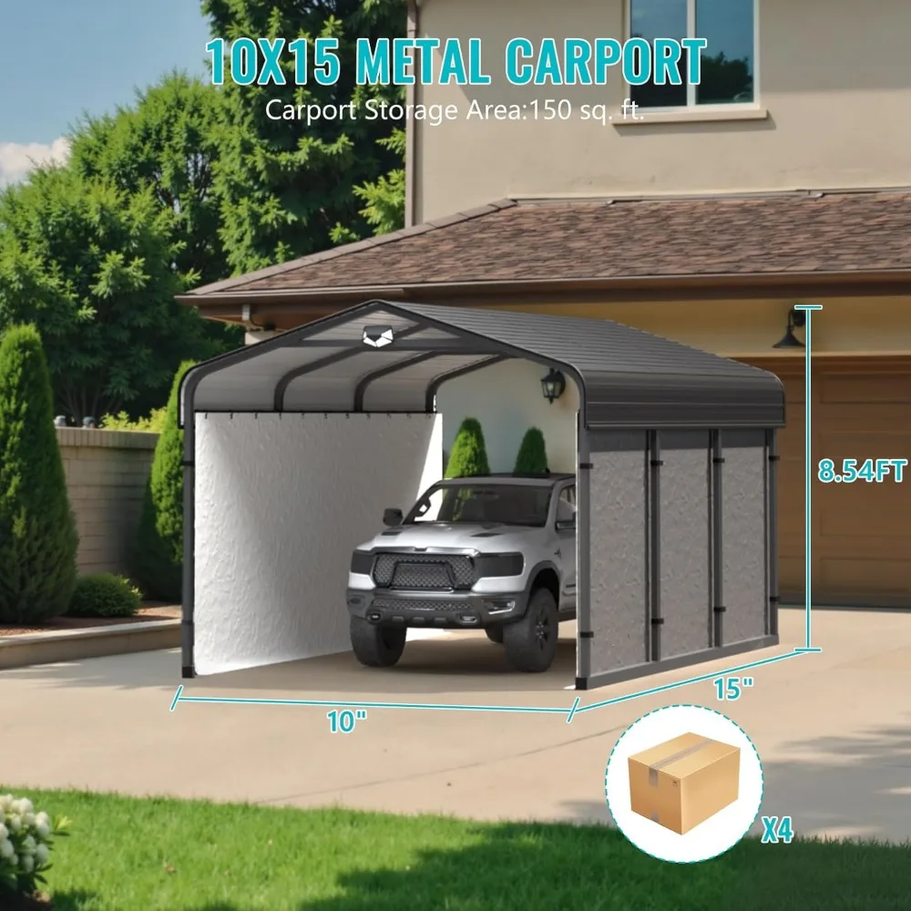 Metal Carport,Carports 10x15 Heavy Duty,Car Tent Garage with Galvanized Metal Roof,Car Port Kits for Snow,Outdoor Car Shelter