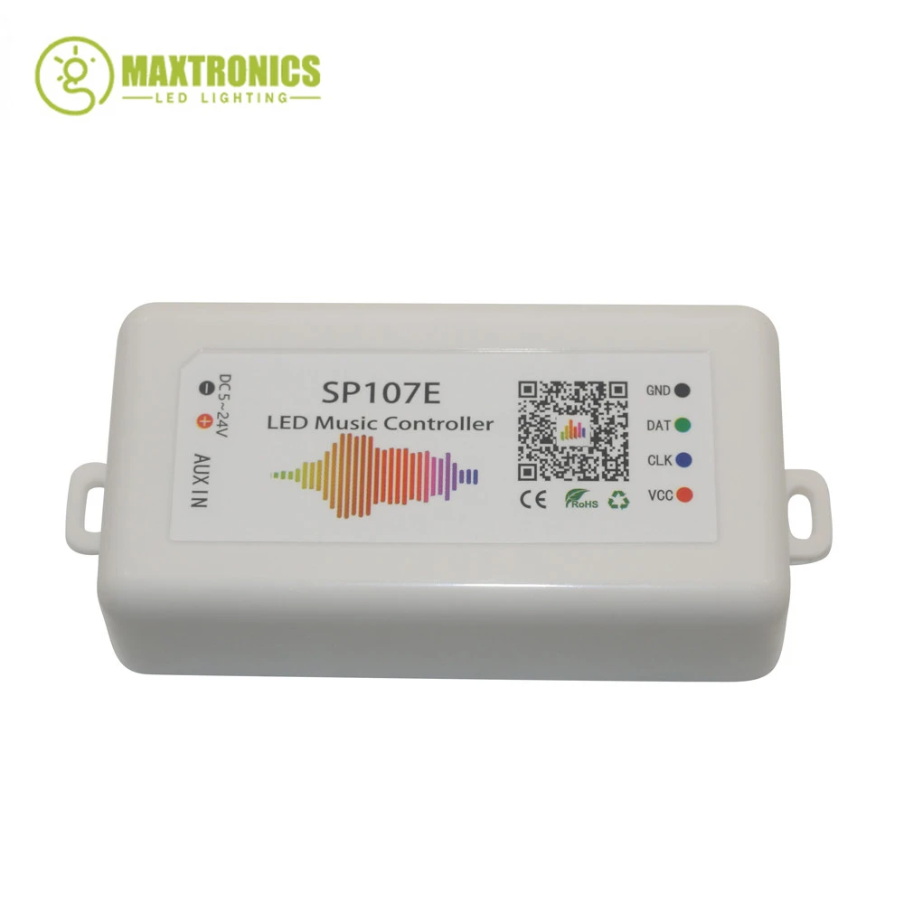 Controlador de música LED SP107E DC5-24V, controlador RGB SPI LED por aplicación de teléfono para WS2812 SK6812 APA102 LPD8806, luces de tira