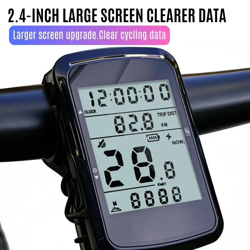 Bike GPS Odometer Bicycle Computer Sensors Cycle Speedomet Waterproof Mountain Road Cycling Speedometer 2.4 inch Large Screen